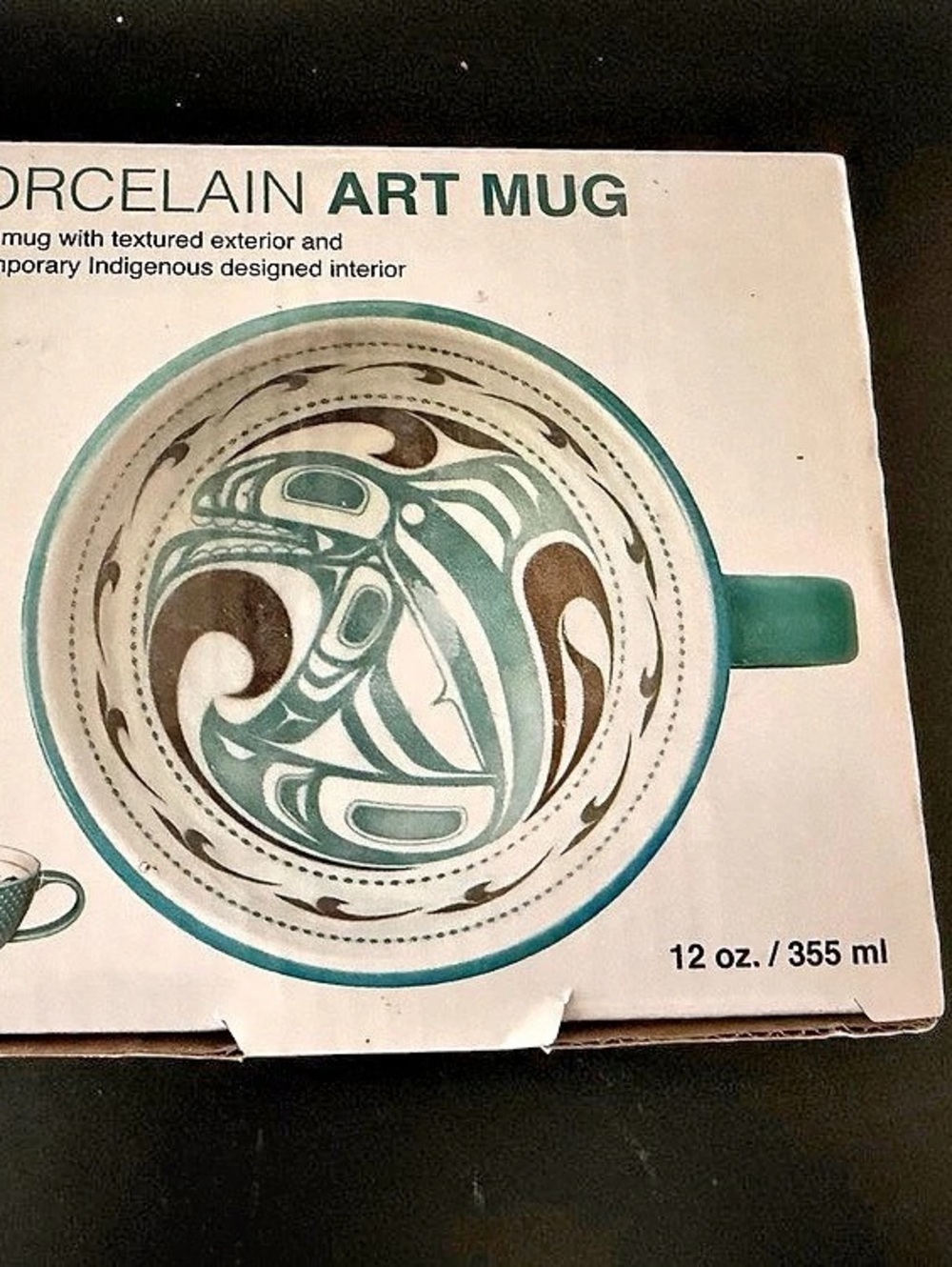 Native Northwest Killer Whale Porcelain Art Mug by Trevor Angus Green & White